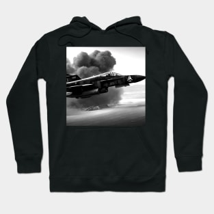 Black and white epic fighter jet on the battlefield Hoodie